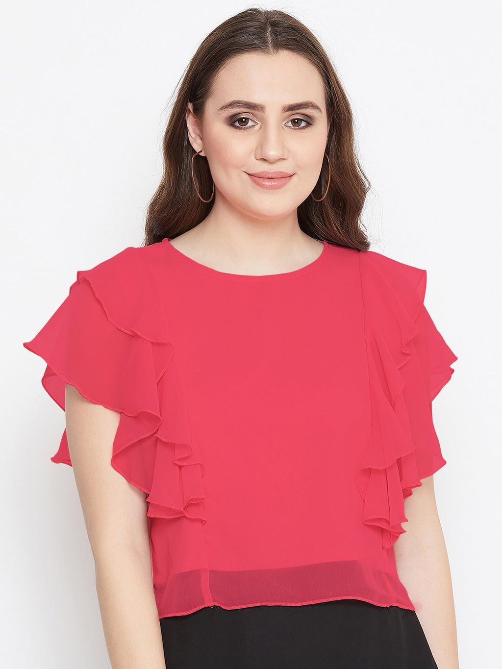 Pink Layered Crop Top (Sku- BLMG20212) - BITTERLIME