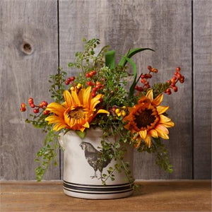 Rooster crock with sunflowers