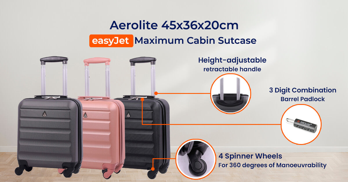 Aerolite (45x36x20cm) easyJet Maximum Size Hard Shell Carry On Hand Ca –  Packed Direct UK