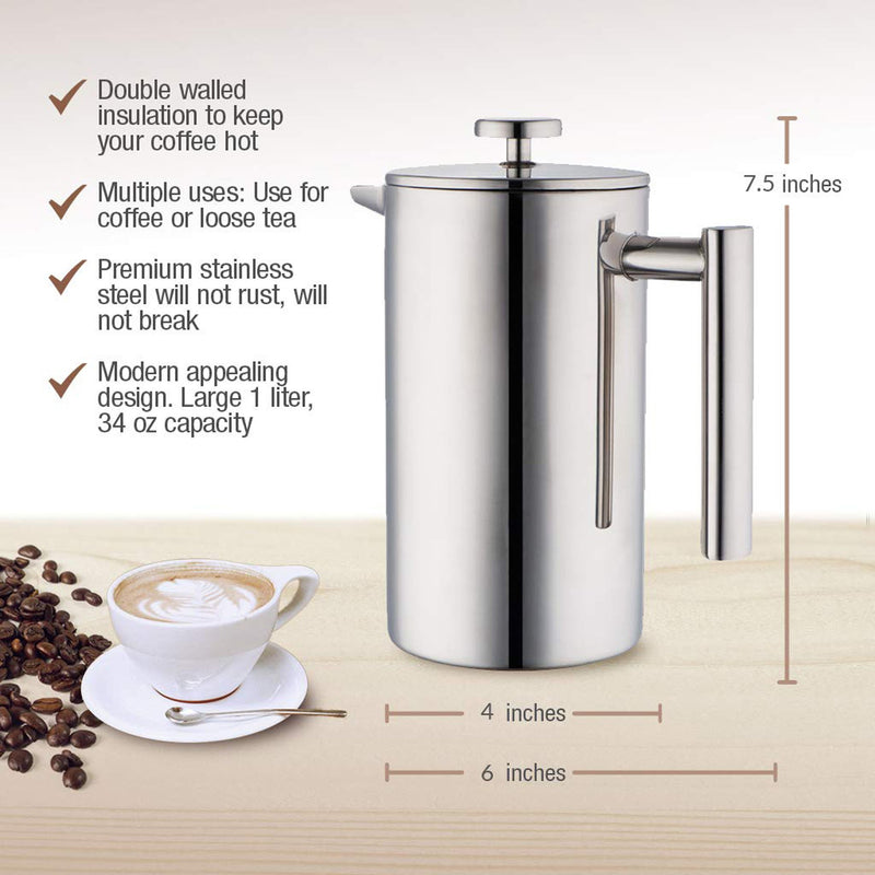 Minimal Double Wall Stainless Steel French Press 720ml