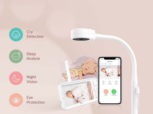 Moniteur bébé, MYPIN Babyphone Vidéo sans Fil avec 1280 * 720 écran LCD 4,3  '' et Caméra Robot, Audio Bidirectionnel, Mode VOX et Alerte de  Température, Vision Nocturne 