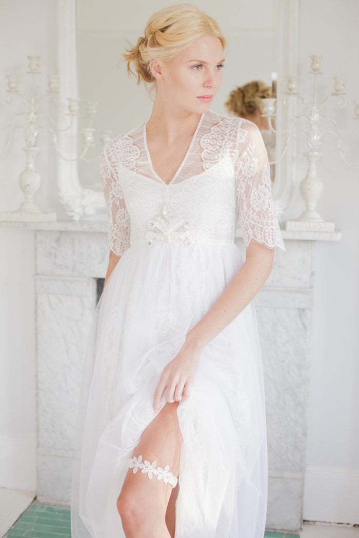 Mimi Wedding Garter Ivory Lace Flowers And Super Soft Silk The