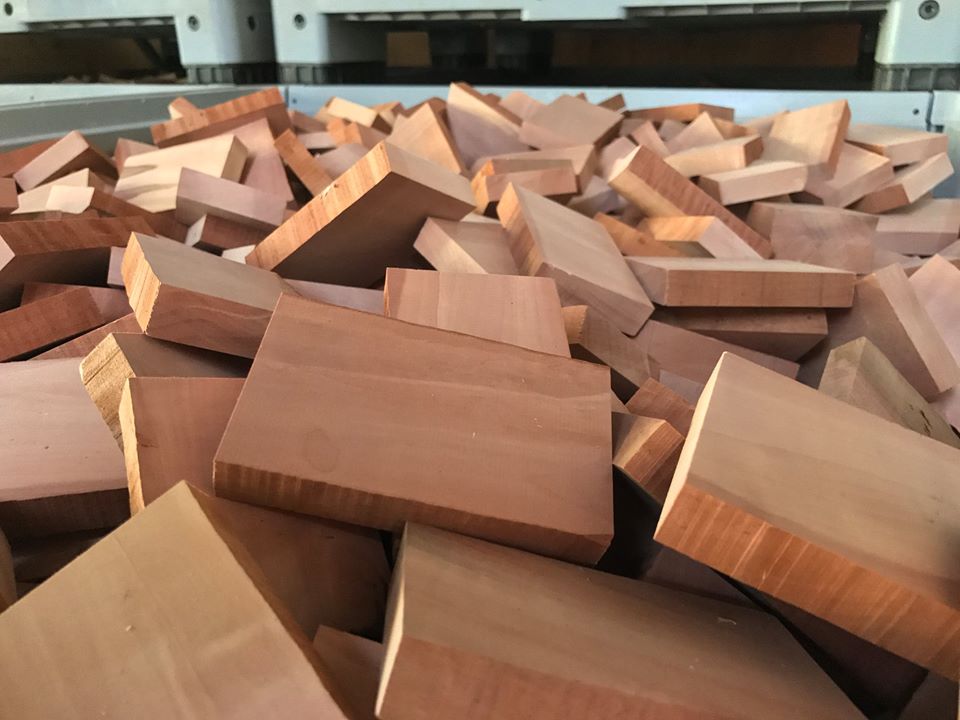cut blocks of wood beard brush making