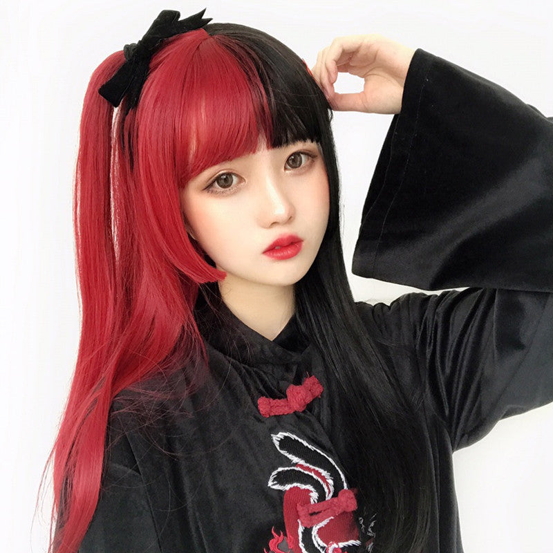 Half Black Half Red Bangs Long Straight Wig Cd1343 Cornerveis