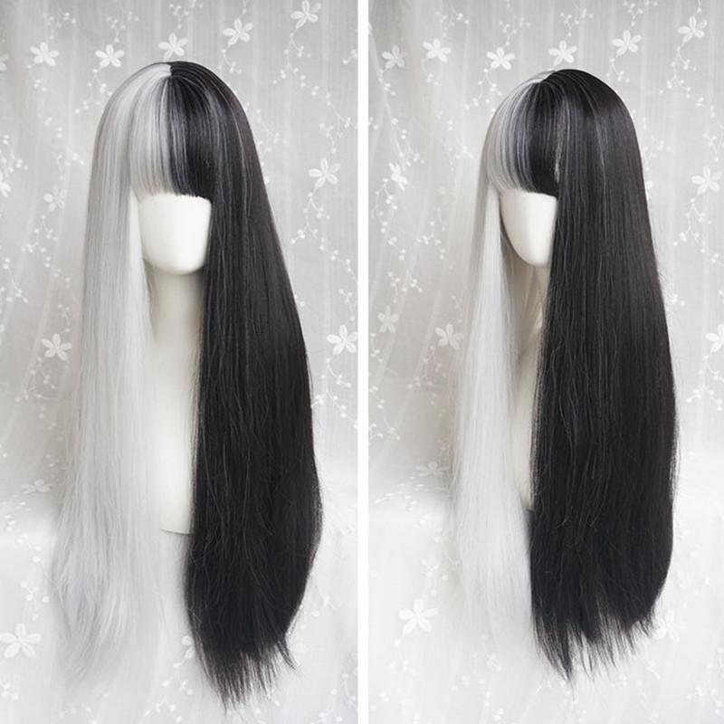 Kikicarnage Half Black Half White Orange Long Straight Wig Cv1709 Cornerveis