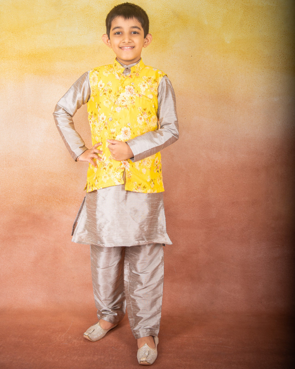 Shop Teen Boys Yellow Art Silk Kurta Set Party Wear Online at Best