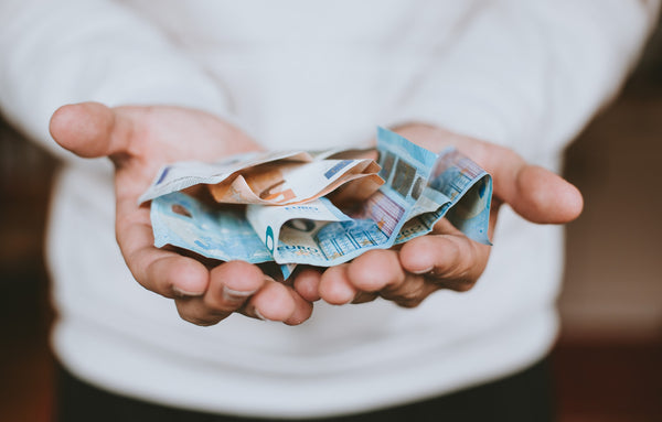 Person holds euro banknotes in his hands