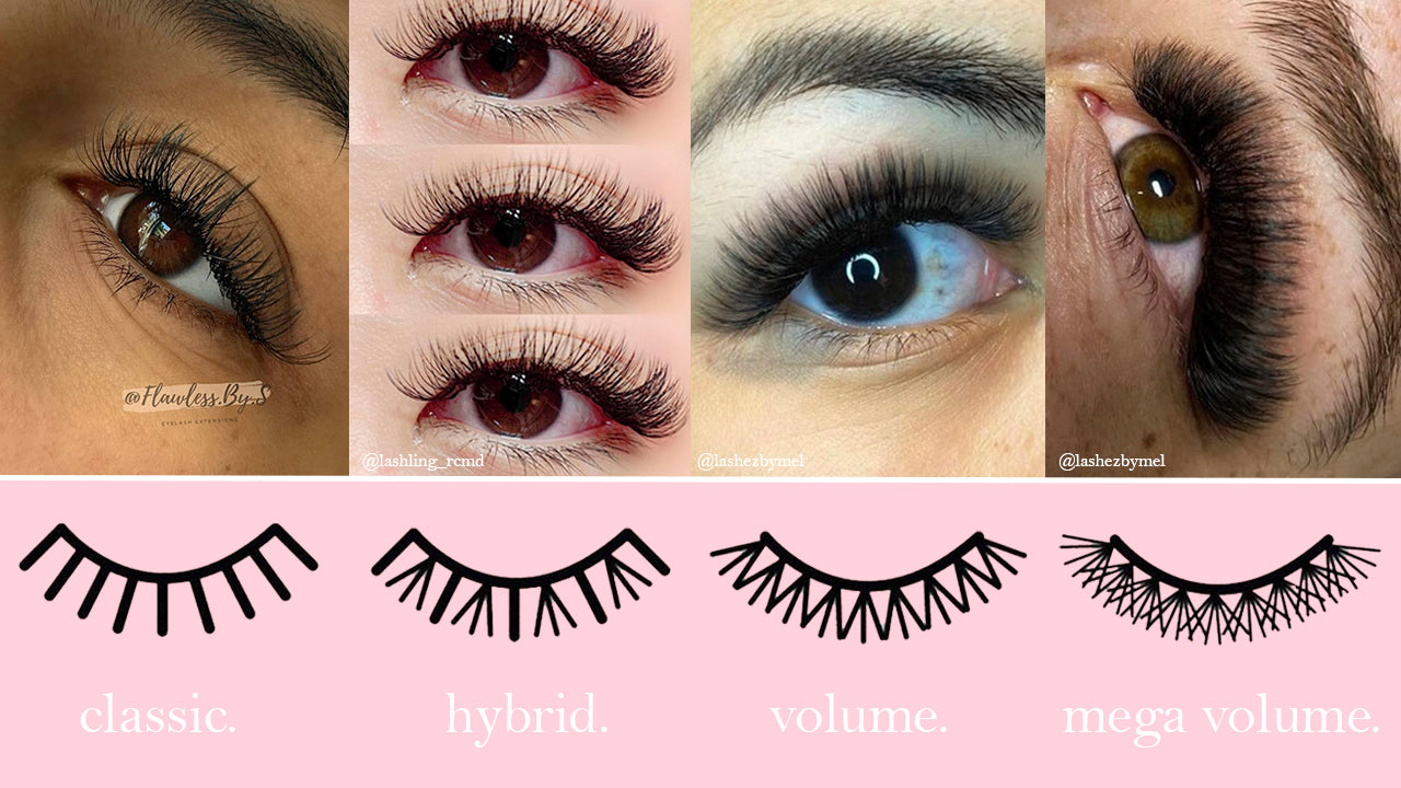 lash styles, classic, hybrid, volume and mega volume