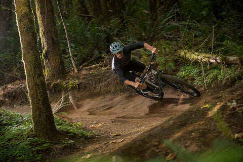 Mountain biker taking a corner.