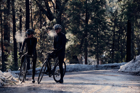 CYCLISTS IN COLD WEATHER, BREATH VISIBLE