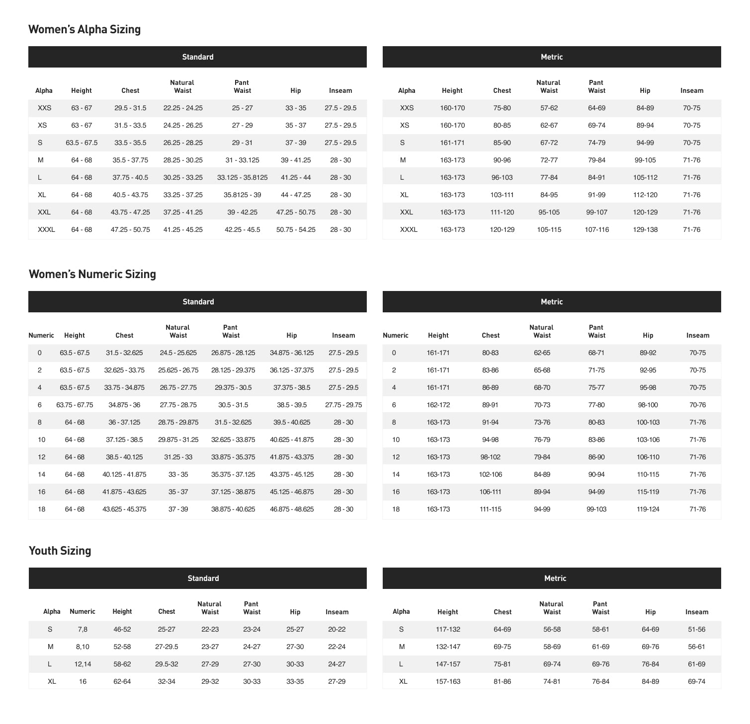 Specialized women's cycling apparel size chart