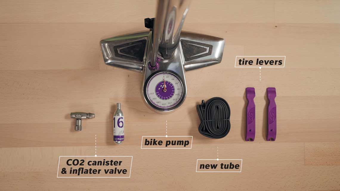 Flat bicycle tire repair supplies