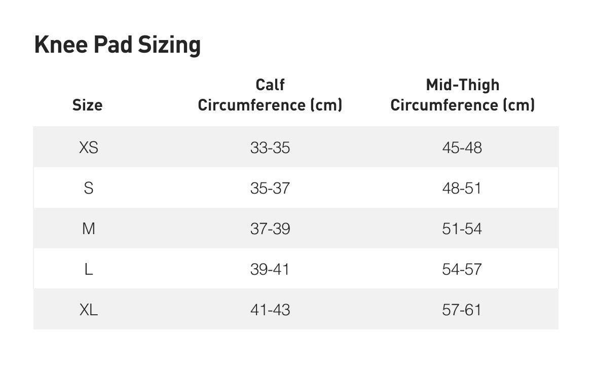 Specialized Bicycles Knee Pad Size Chart