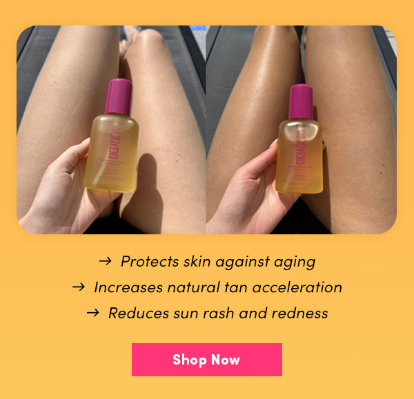 Before and After Image of Coco and Eve's Tan Boosting Anti-Aging Body Oil SPF30