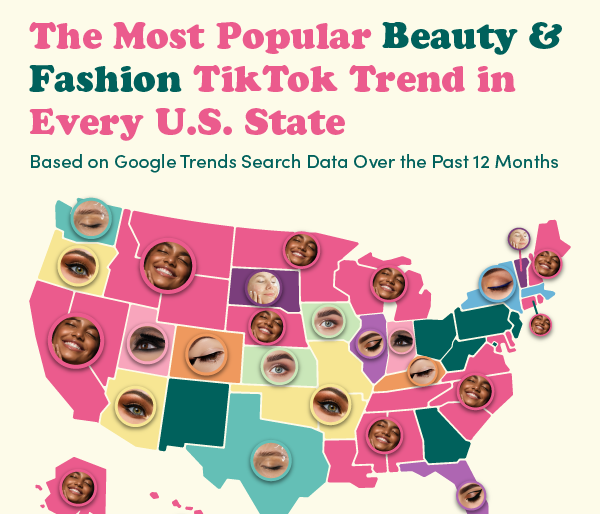 U.S. map showing the top TikTok beauty and fashion trends