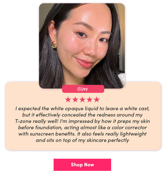 Customer testimonial for Coco and Eve Daily Radiance Primer SPF 50 Sunscreen from Jey