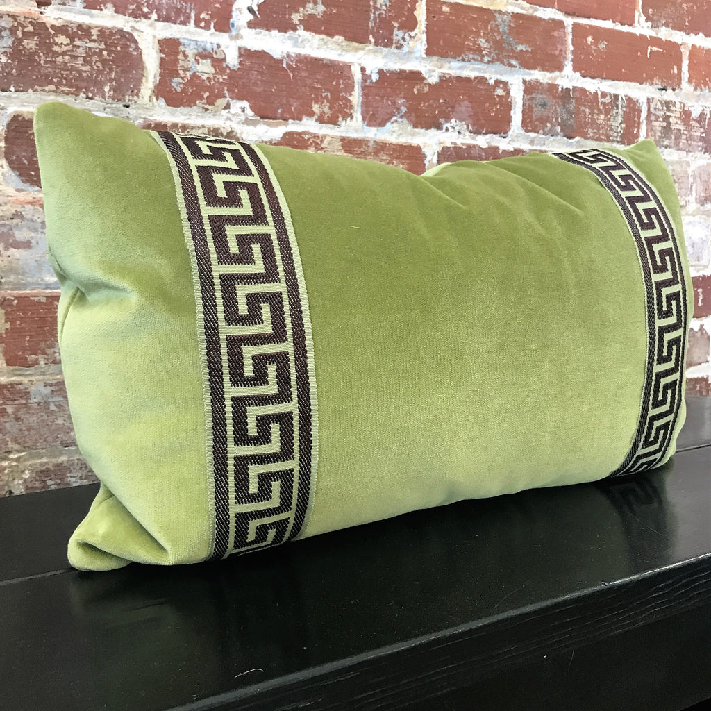 Green Velvet  Lumbar with Tape Trim  Pillow  Martha and Ash