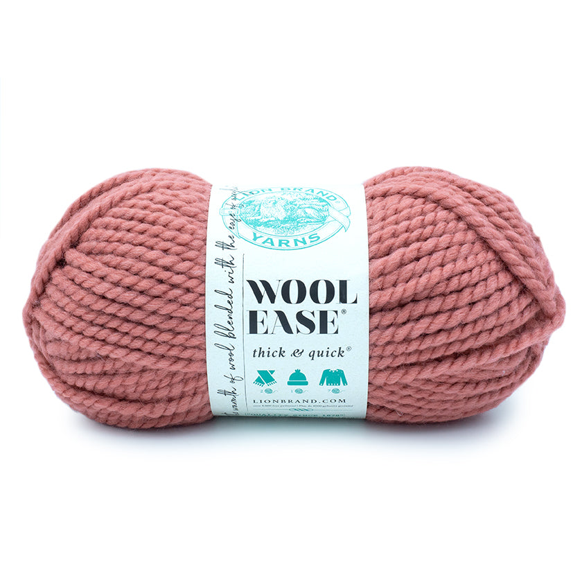skein of Lion Brand Wool Ease Thick & Quick in white background