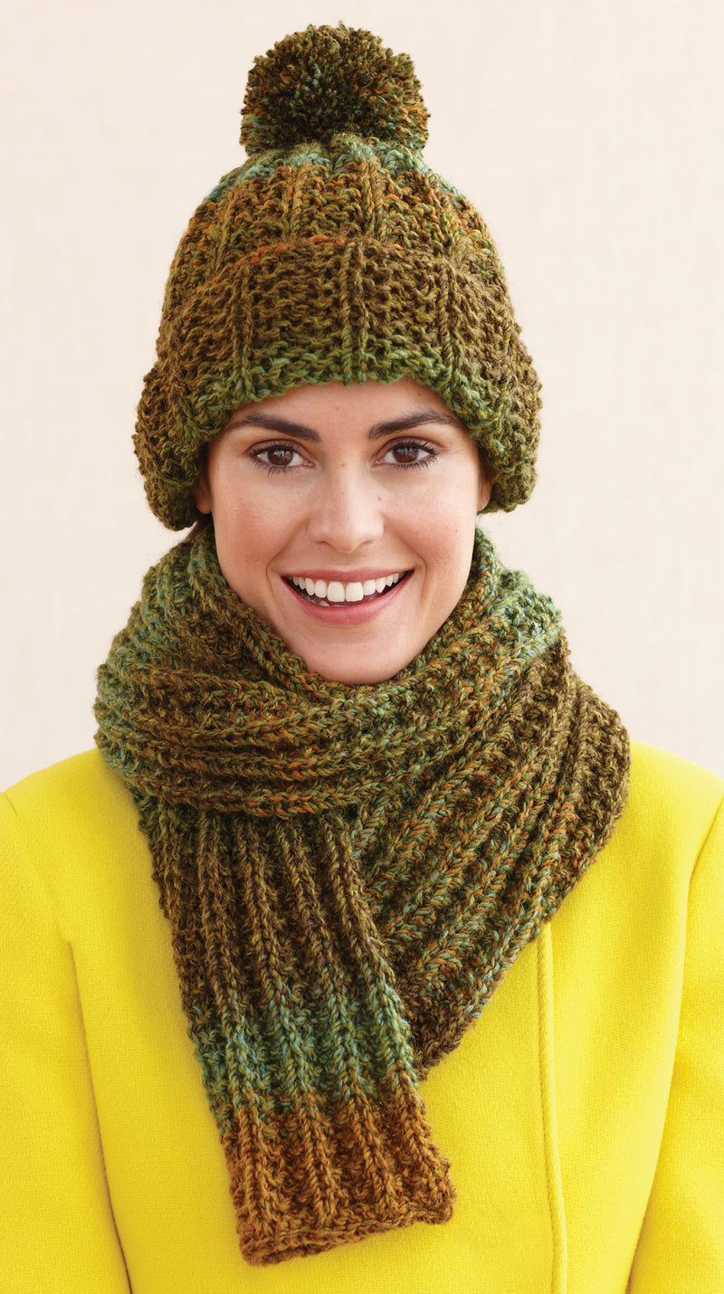 Rustic Ribbed Hat and Scarf Pattern (Knit) - Version 7 – Lion Brand Yarn