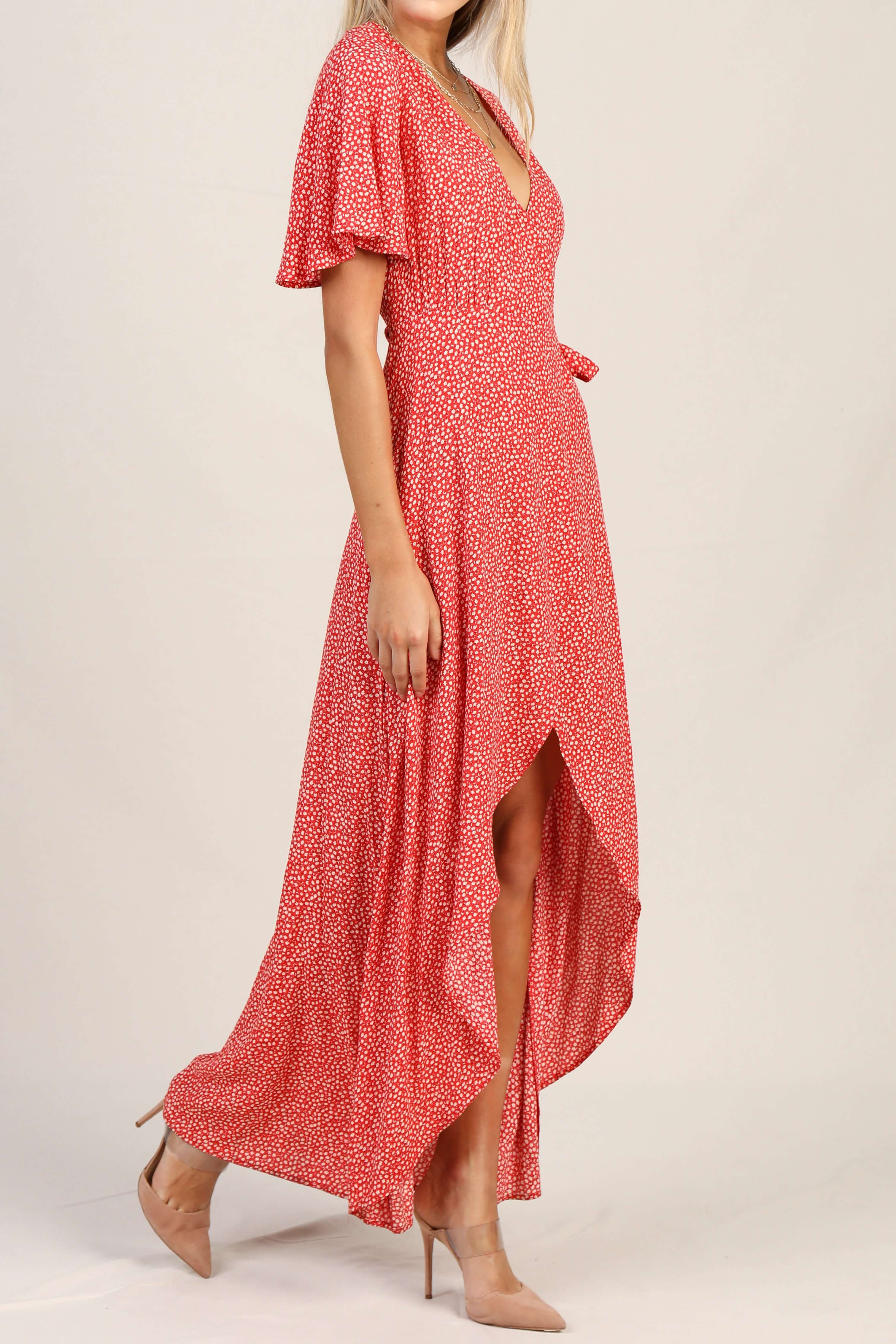 Isa Red Floral Short Sleeve Maxi Dress and Dresses by Lovely Curated Things