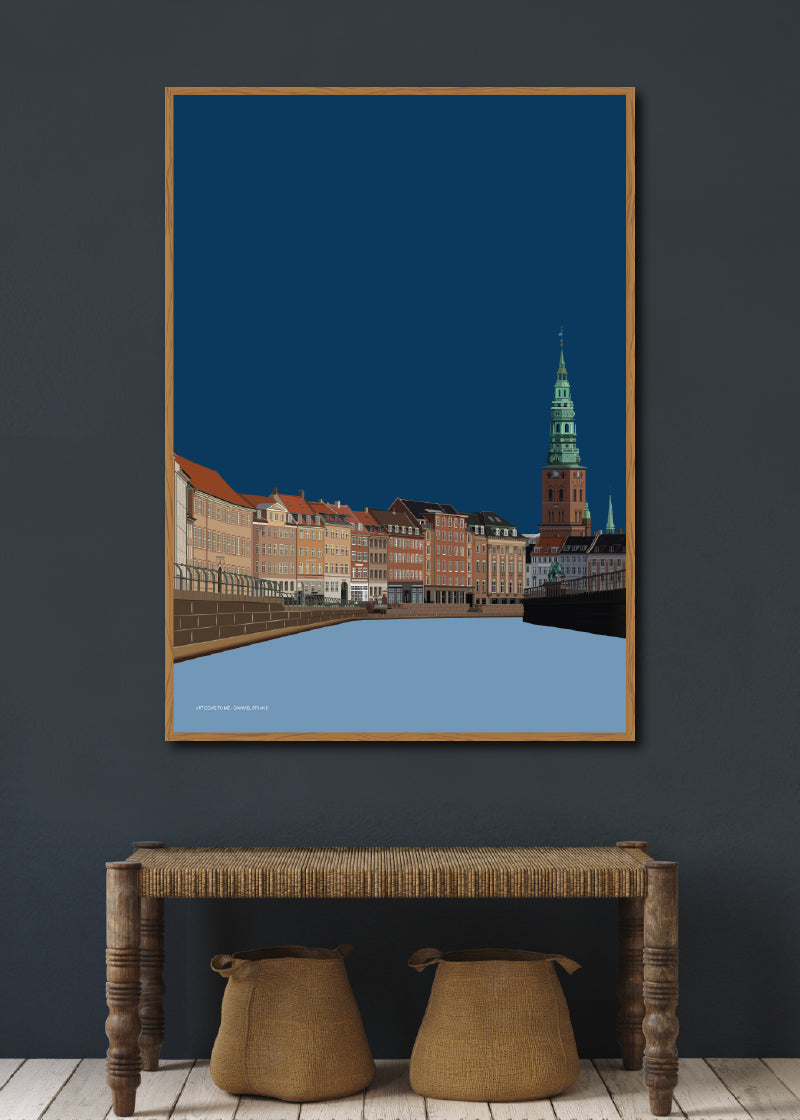Plakat Gammel Strand København mørkeblå - Art Come to .dk