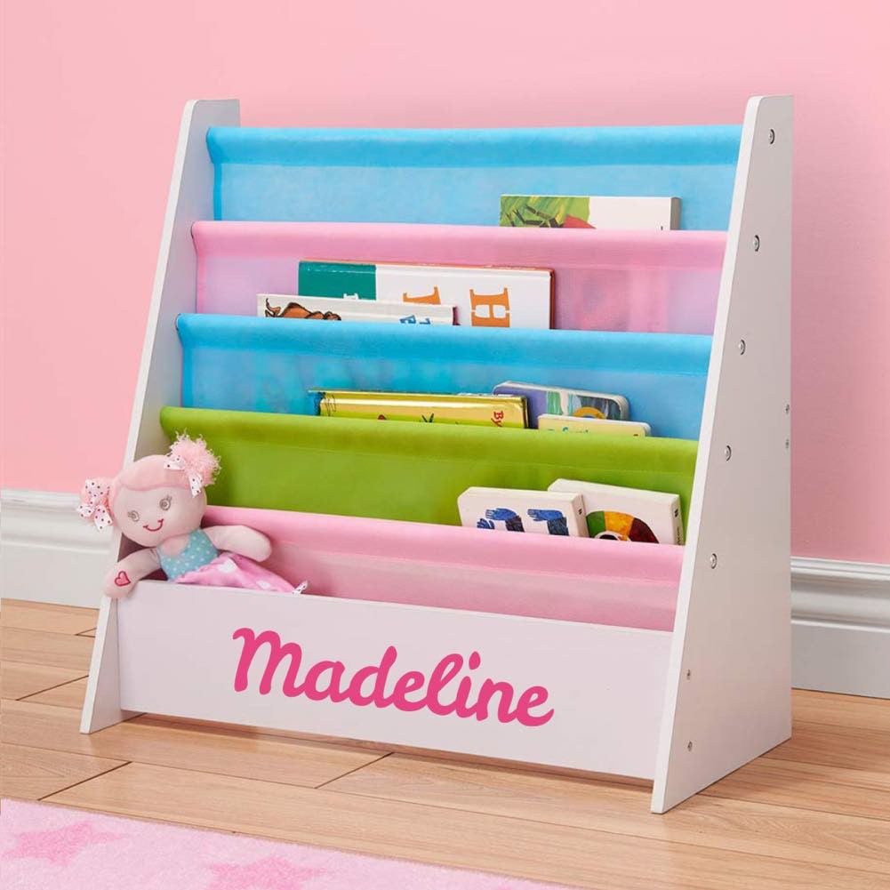 Personalized Dibsies Kids Bookshelf White With Pastel Fabric