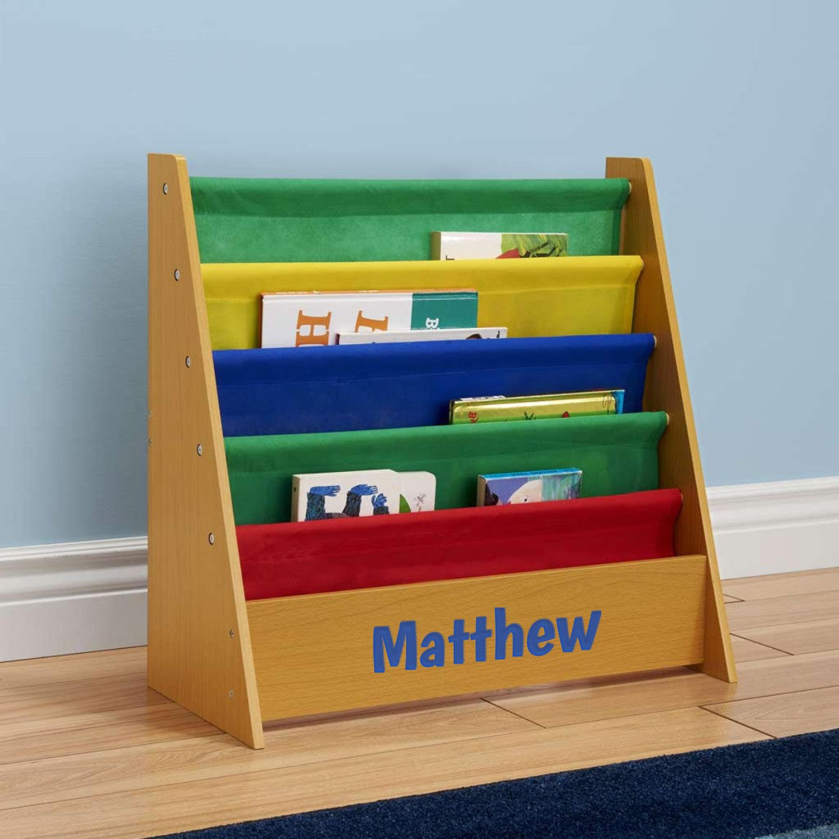 Personalized Dibsies Kids Bookshelf Honey With Primary Fabric