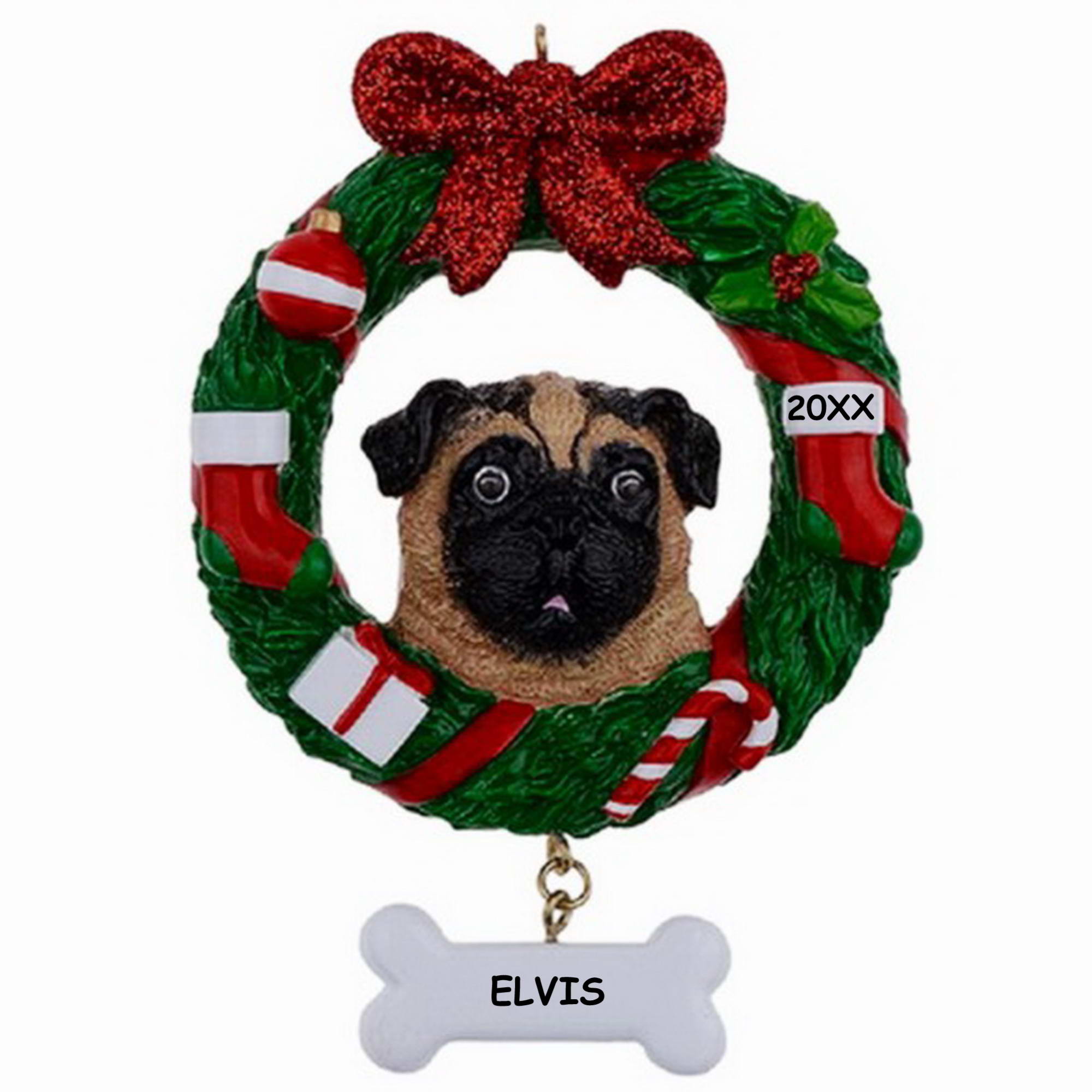 Personalized Pet Dog Christmas Ornament Tan Pug Dibsies