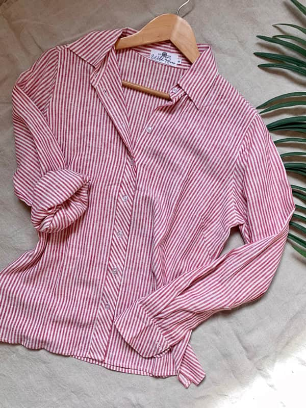 Birkin Navy Stripe Linen Shirt - B Corp - All The Wild Roses