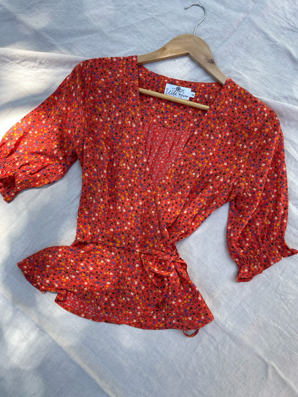 Sustainable & Ethical Luxury Red Floral Print Blouse