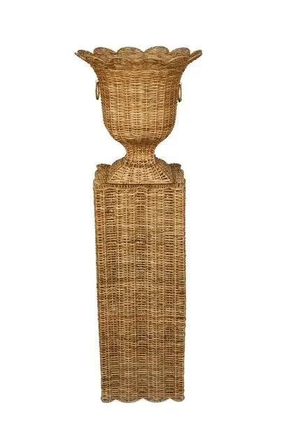 Scalloped Wicker Urn and Square Pedestal