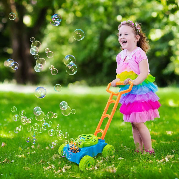 childs lawn mower with bubbles