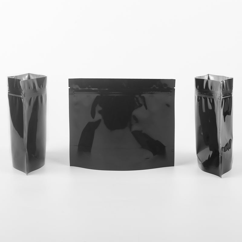 QQ Studio® Glossy Mirror Black Horizontal Mylar Stand Strong™ Bags