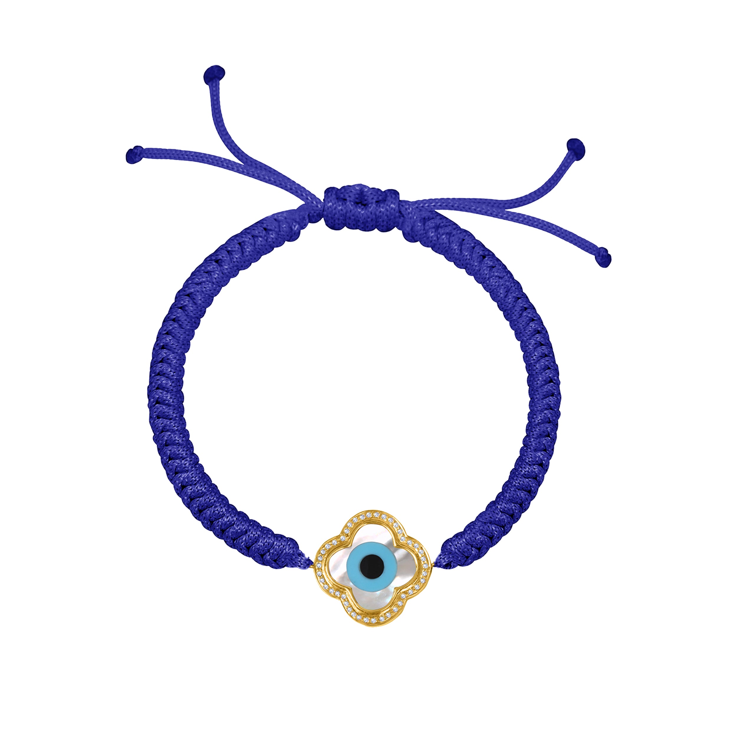14 Kt White Gold & Mother of Pearl Evil Eye Cord Bracelet by Kaj Fine Jewellery
