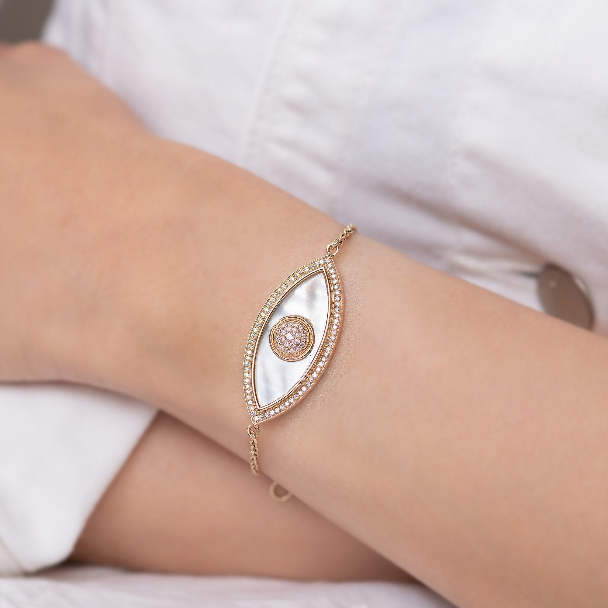 Marquise Evil Eye Diamond Pearl Bracelet | KAJ Fine Jewellery | Le Mill 6 In / White