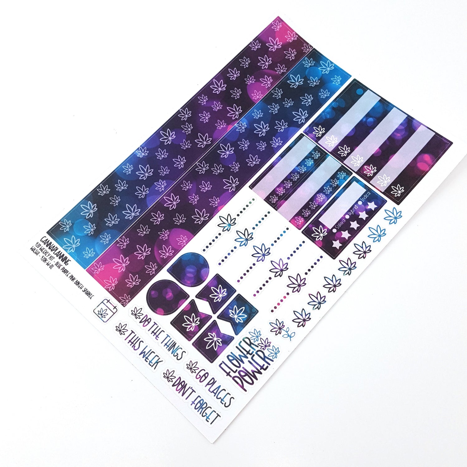 420 Weekly Sticker Kit - HORIZONTAL - Blue Purple Pink Bokeh Sparkle 