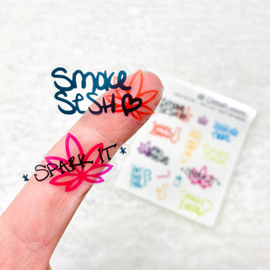 CLEAR Hand-lettered "Smoke Sesh Mix" Cannabis Stickers  (6880180732081)