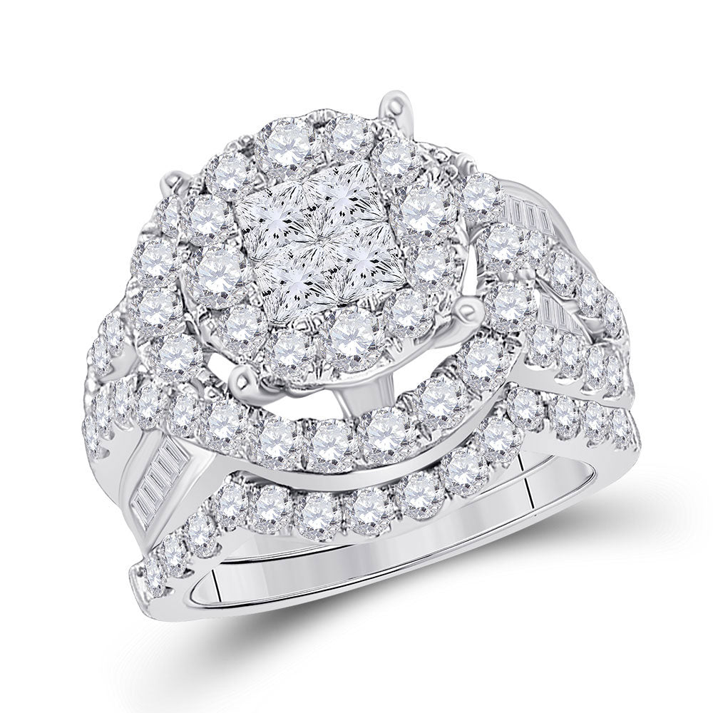 10KT WHITE GOLD DIAMOND PRINCESS BRIDAL WEDDING RING BAND SET 7/8 CTTW
