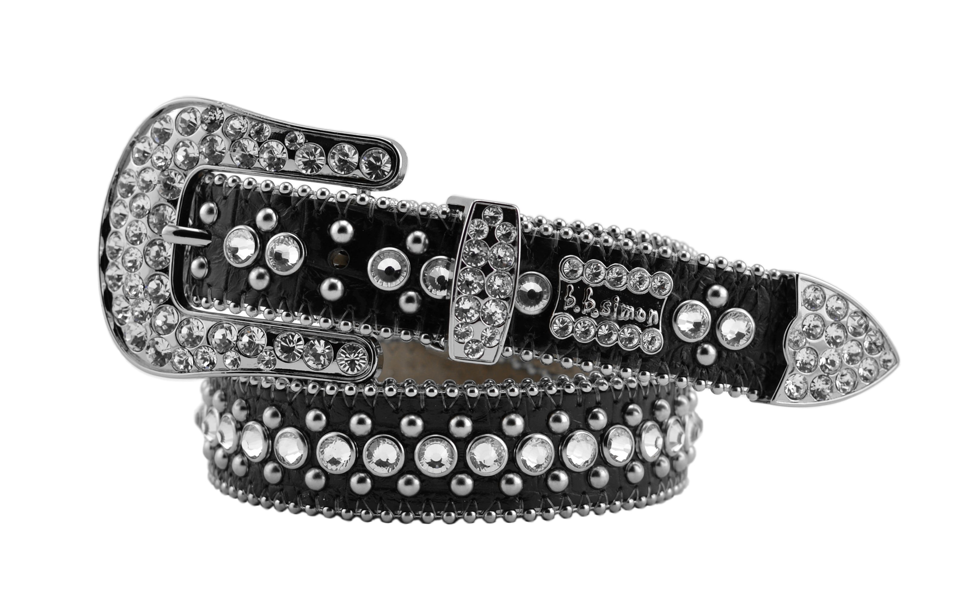 B.B. Simon Kish S Black Lustrous Iced Silver Belt - Zunzle