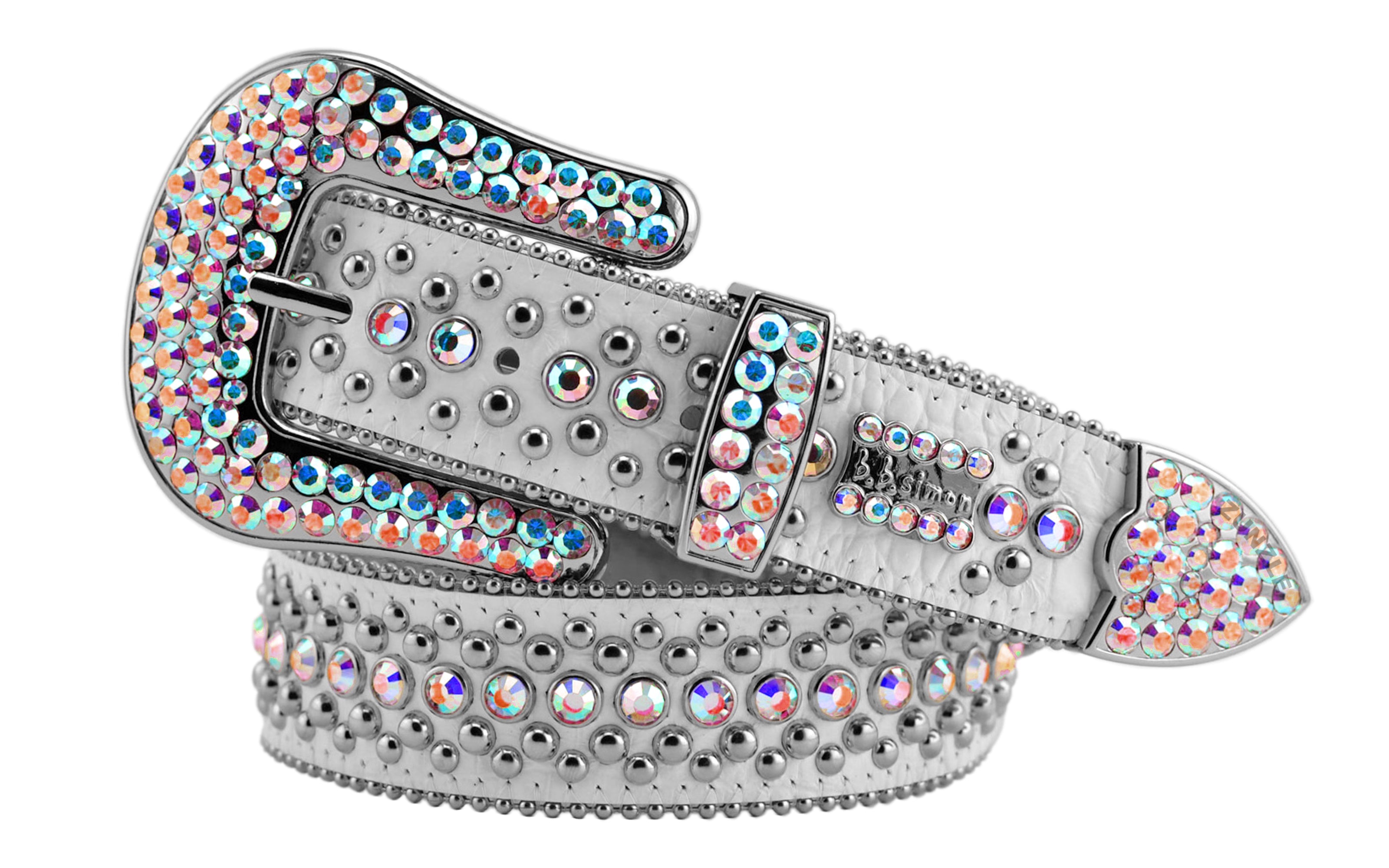 B.B. Simon Kish White Lustrous Iced Silver Belt - Zunzle