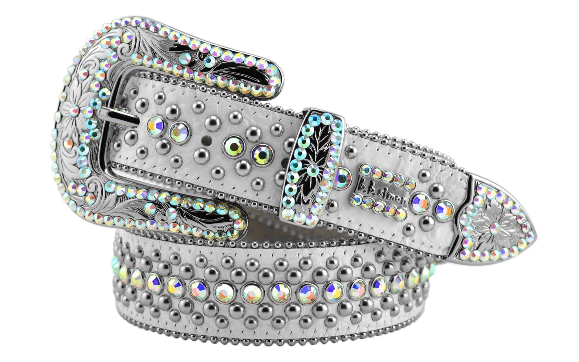 bb simon Silver Merry Leather Belt With Swarovski Crystals [1689