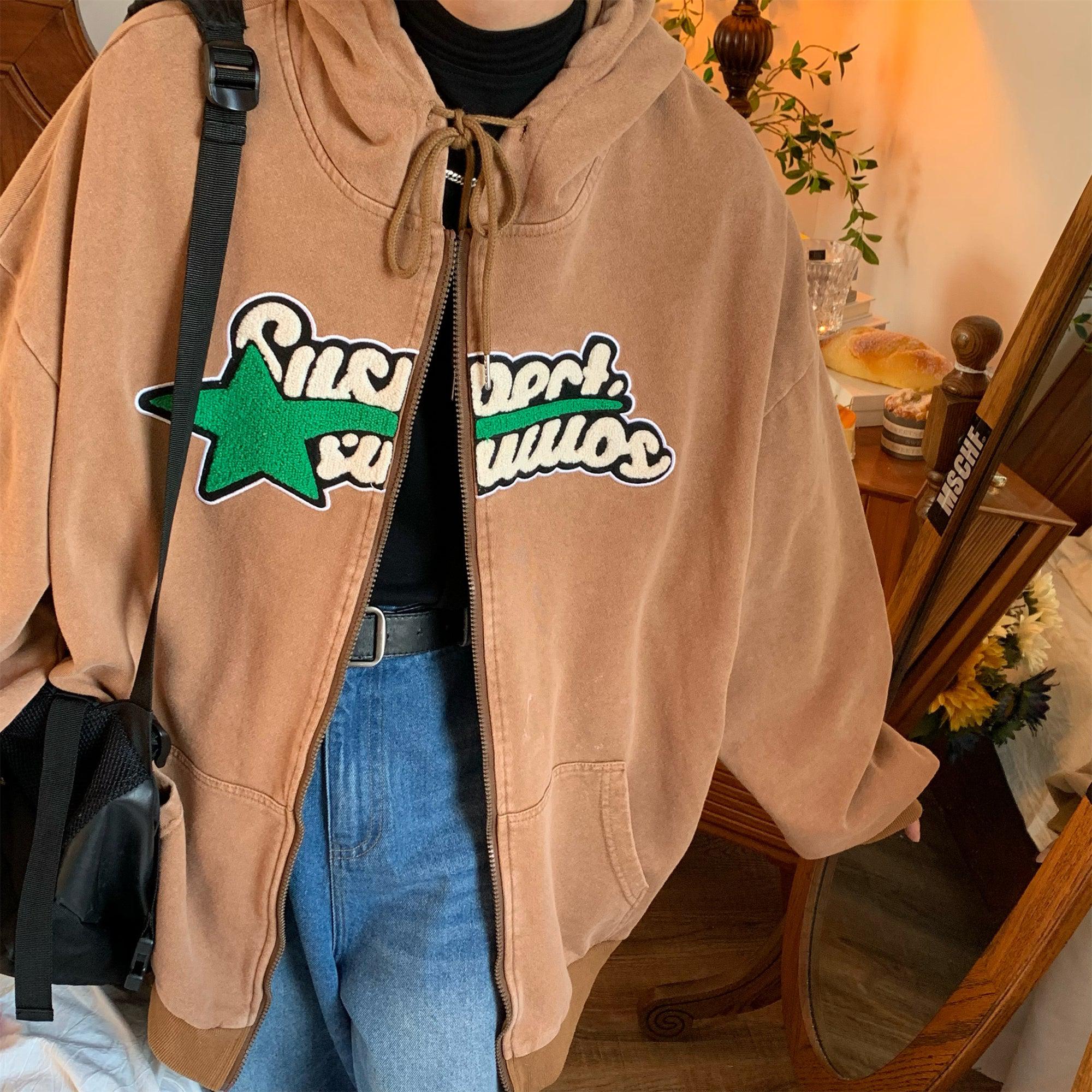 Image of Embroidered Washed Hooded Jacket