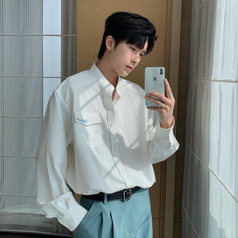 Stand Collar Shirt With Pocket – The Korean Fashion