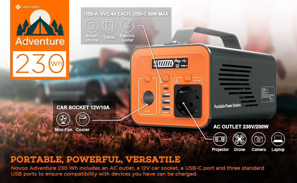 NOVOO Q200 Portable Power Bank - 230Wh Capacity & 200W AC Outlet - Perfect for Camping and Emergencies