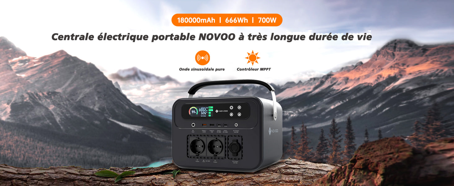 NOVOO RPS700 - Batterie portable de stockage d'énergie 666Wh pour appareils électriques jusqu'à 700W, charge rapide USB-C PD 100W