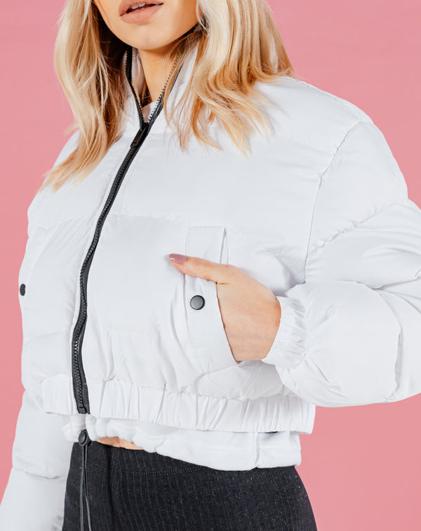 white cropped puffer
