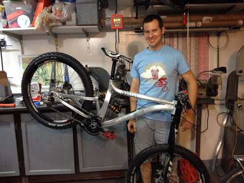 Matt standing in front of the first ever Guerrilla Gravity bike
