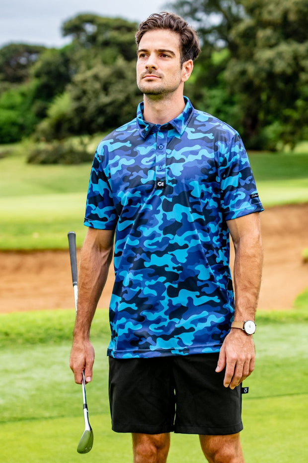 blue camo golf shirt