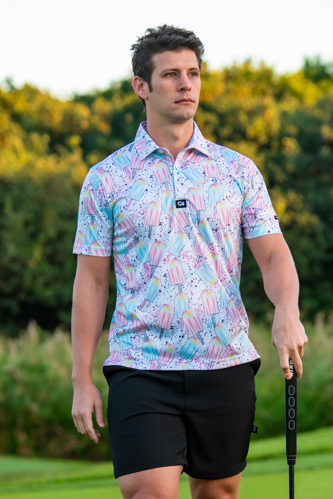 Image of CA Funky Golf Shirt | Splattered Ice-Creams