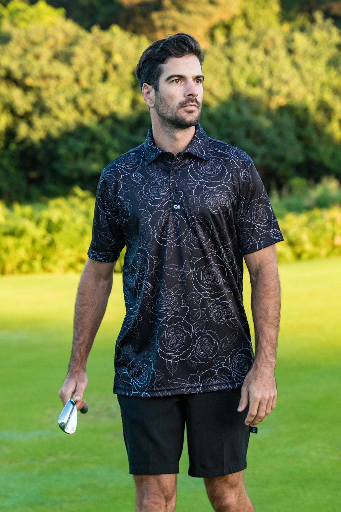 Image of CA Funky Golf Shirt | Black/White Roses